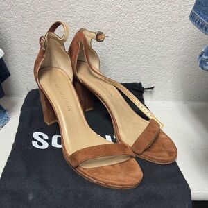 Stuart Weitzman Brown Suede Block Heel Sandals